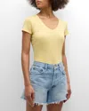 Majestic V-neck Short-sleeve Stretch Linen T-shirt In Yellow