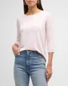 Majestic Soft Touch 3/4 Sleeve Pleat Back Crewneck In Petale In Multi