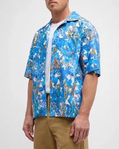 Marni Floral-print Cotton Shirt In Blue