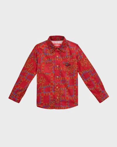 Icecream Kids' Boy's Vibrant Printed Button Down Shirt In Plaid