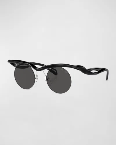 Prada Rimless Mixed-media Round Sunglasses In Black