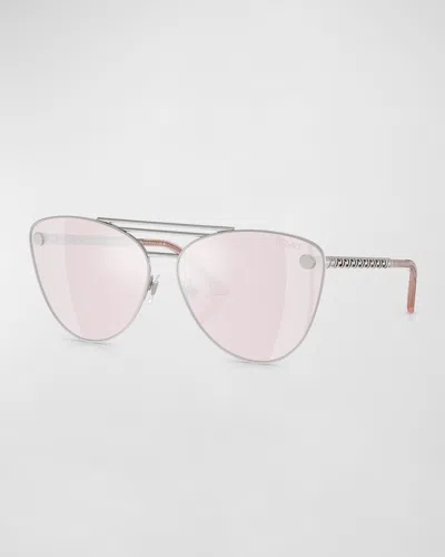 Versace Greca Border Metal Cat-eye Sunglasses In Silver