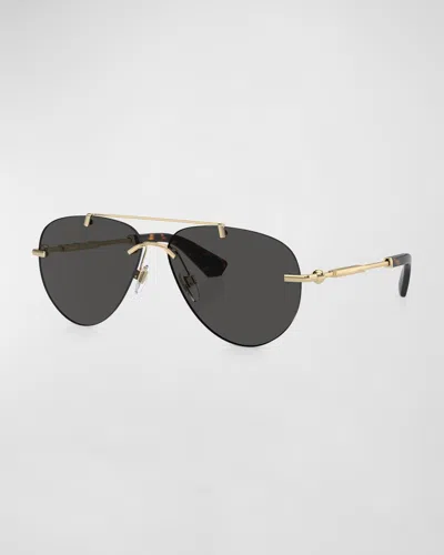 Burberry Rimless Metal Aviator Sunglasses In Lt Gold