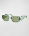 Prada Mirrored Rectangle Acetate Logo Sunglasses In Green