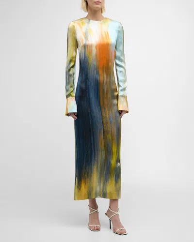 Oscar De La Renta Abstract-printed Midi Dress In Calendula Multi