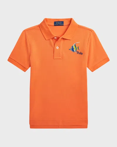 Ralph Lauren Kids' Boy's Mesh Polo Shirt W/ Embroidered Angel Fish In Summer Coral
