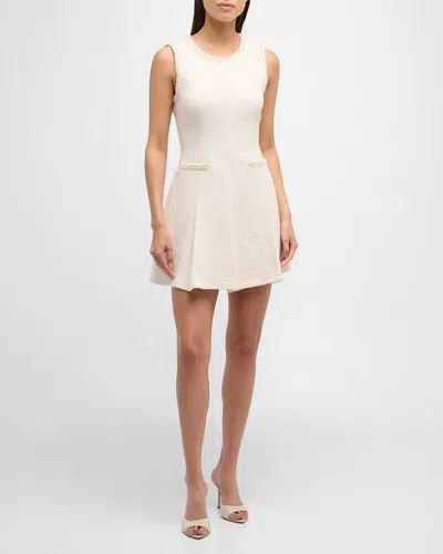 Cinq À Sept Nova Faux Pearl Sleeveless Tweed Mini Dress In Ivory