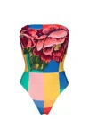 Farm Rio Womens One Piece Swimsuit Blue Winter Garden Halter Swimwear In Multicolor