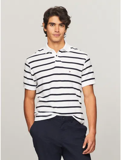 Tommy Hilfiger Regular Fit Stripe Polo In Fresh White