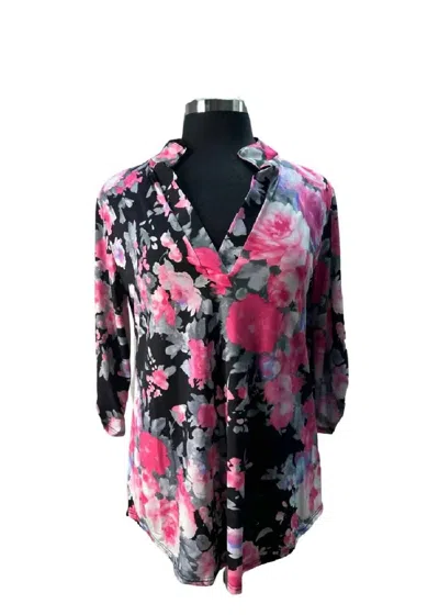 Heimish Usa Floral Print Blouse In Black/pink In Multi