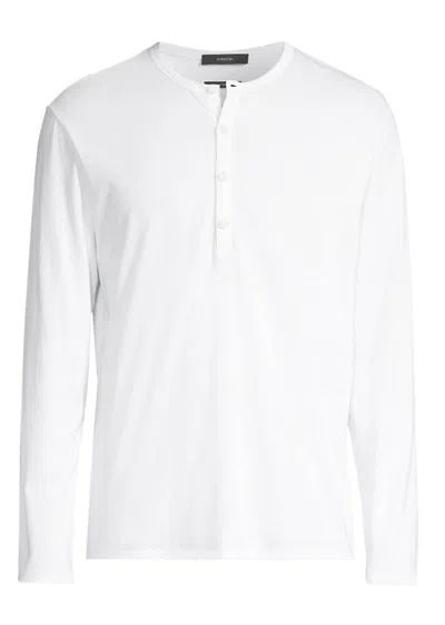 Vince Men's Long Sleeves Pima Cotton Henley Optic White Long Sleeve T-shirt