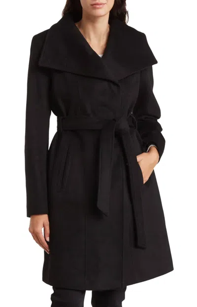 Michael Kors Wool Belted Wrap Solid Black Coat