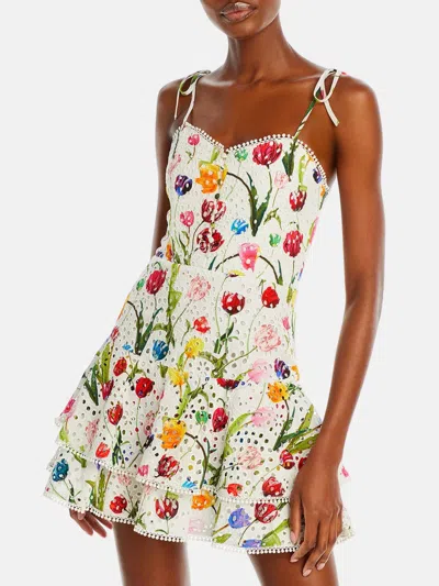 Alice And Olivia Rosette Floral-print Broderie Anglaise Cotton Mini Dress In Multicolor