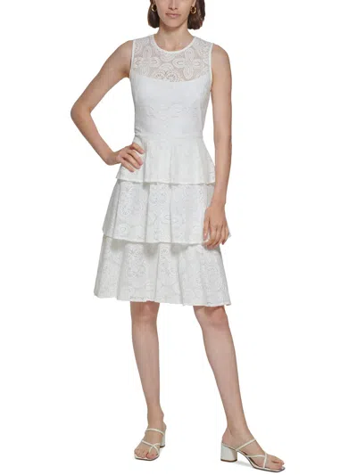 Calvin Klein Womens Tiered Short Fit & Flare Dress In White