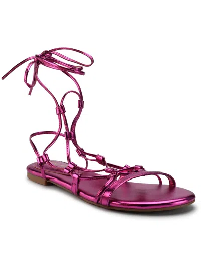 Nine West Button3 Womens Flat Gladiator Strappy Sandals In Pink