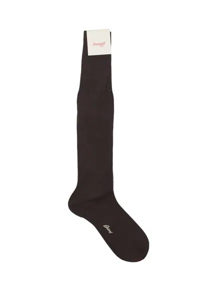 Brioni Men's Gray Caffe Dark Brown Long Socks