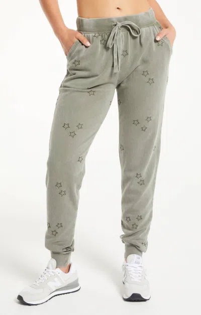 Z Supply Goldie Embroidered Star Jogger In Dusty Olive In Multi
