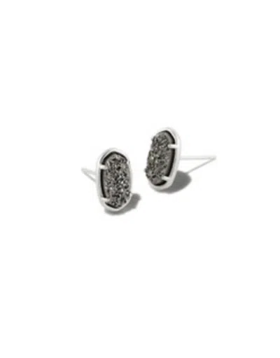 Kendra Scott Grayson Stud Earrings In Rhodium Platinum Drusy In Black