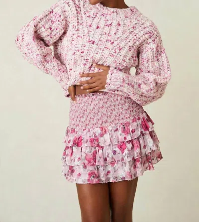 Loveshackfancy Silk Blend Smocked Tiered Mini Skirt In Pink