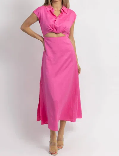 Aaron & Amber Jacey Button Down Midi Dress In Pink