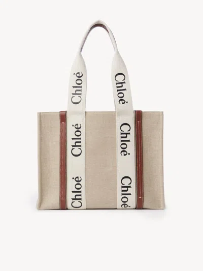Chloé Medium Woody Logo Tote Bag In White