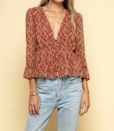 Levee Becca Button Down Peplum Blouse In Rust In Multi