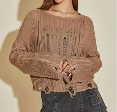 Mustard Seed Alice Grunge Cropped Sweater In Taupe In Brown