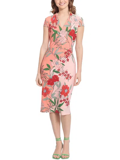 London Times Womens Floral Print Midi Sheath Dress In Multi