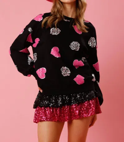 Fantastic Fawn Heart And Rose Sequins Pull Over In Black