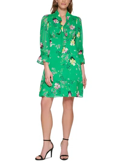 Dkny Womens Chiffon Floral Fit & Flare Dress In Green