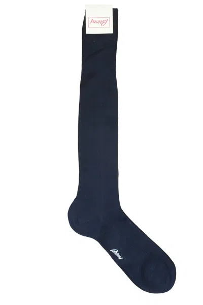 Brioni Men's Navy Long Ribbed Knit Socks In Blue
