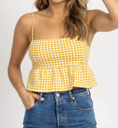 Endless Blu. Checked Tie Back Crop Top In Mustard In Yellow
