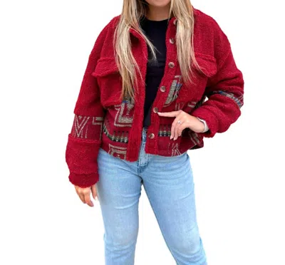 Lucky & Blessed Sara Aztec Sherpa Jacket In Red