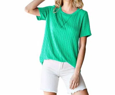 7th Ray Cable Knit Short Sleeve Top In Kelly Green