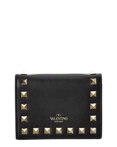 Valentino Garavani Rockstud Leather Card Holder In Black
