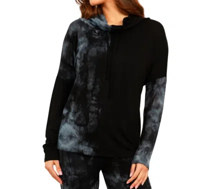 French Kyss Marble Wash Drawstring Cowlneck Top In Storm In Black