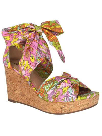 Impo Olemah Womens Ankle Tie Floral Print Wedge Sandals In Multi