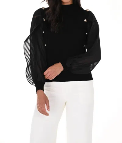 Frank Lyman Pleated Sleeve Button Top In Black