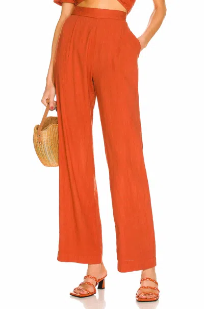 Monrow Linen Pleat Pant In Faded Rust In Brown