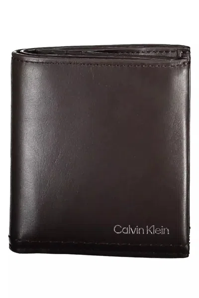 Calvin Klein Elegant Leather Wallet With Rfid Blocker In Brown