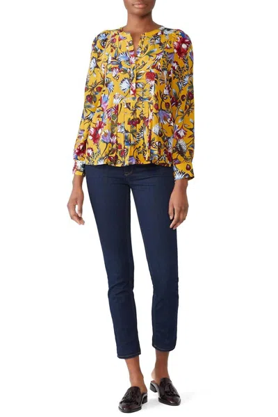 J Crew Golden Floral Pleated Blouse In Yellow In Multi