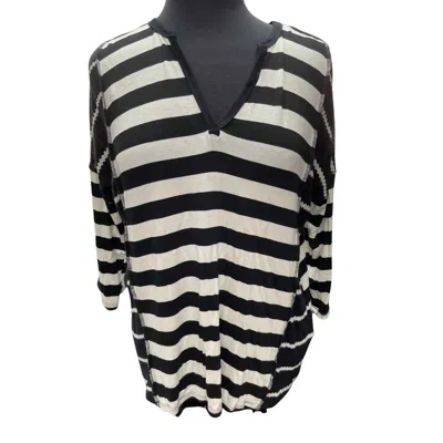 Ace Trading Striped V-neck Top In Black And White