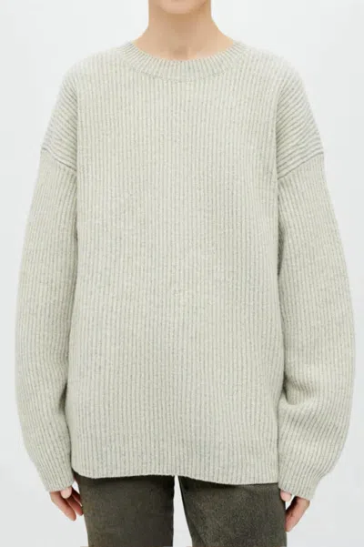 Re/done Plaited Crewneck Pullover In Oatmeal/grey In Green