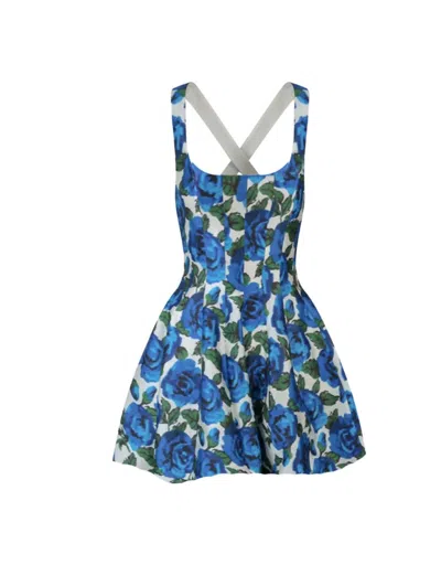 Philosophy Di Lorenzo Serafini Flower Bloom Radzmir Minidress In Ivory/blue Fantasy Print In Multi