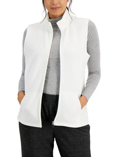 Karen Scott Sport Womens Qilted Zip-up Outerwear Vest In White