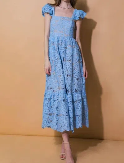 Flying Tomato Solid Lace Midi Dress In Blue