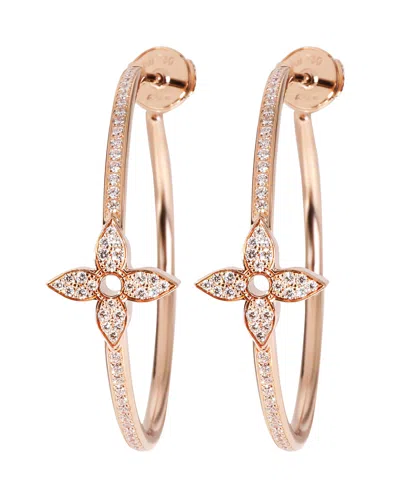 Pre-owned Louis Vuitton Idylle Blossom Hoop Earrings In 18k Rose Gold 0.61 Ctw In Grey