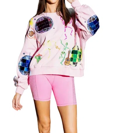 Queen Of Sparkles Skeleton Disco Party Sweatshirt In Pink