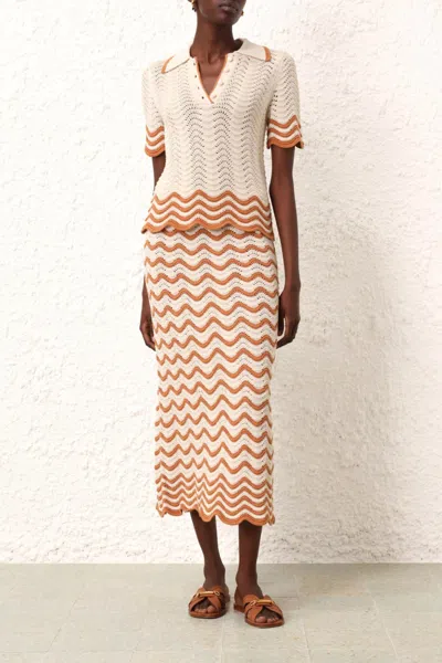 Zimmermann Junie Textured Knit Skirt In Tan/cream In Multi