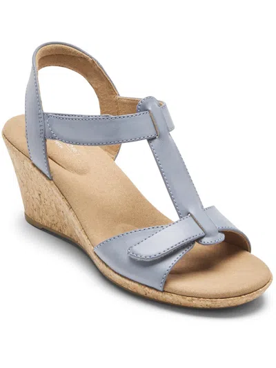 Rockport Womens Faux Leather T-strap Slingback Sandals In Blue